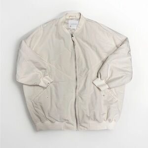 Anthropologie Cream White Oversized Bomber Jacket Full Zip Coat - SZ XS